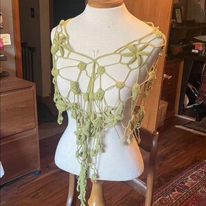 Handcrafted Crochet Fringe Scarf Wrap in Lime Green